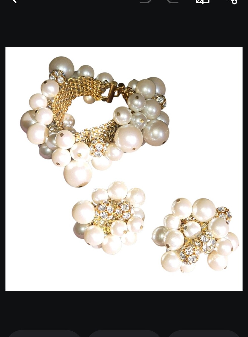 1960s William Delillo Baroque Revival Faux Pearl Rhinestone Bracelet Earrings